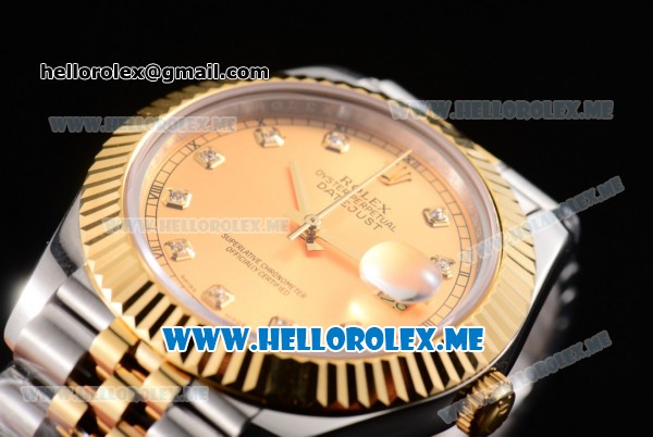 Rolex Datejust II Asia 2813 Automatic Two Tone Case/Bracelet with Yellow Gold Dial and Diamonds Markers (BP) - Click Image to Close